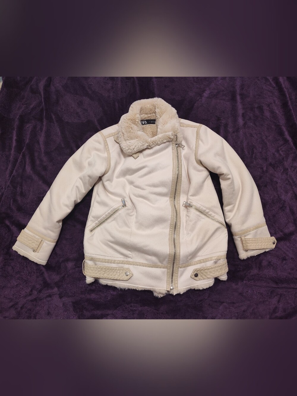 ZARA Faux Fur Rider\'s Jacket - White Outerwear - Size S - SOFT